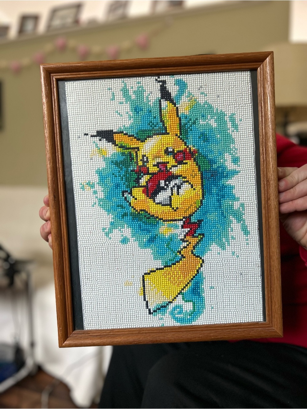 Vibrant Yellow Character Cross-Stitch Wall Art – Framed Decorative Piece